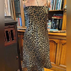 Newport News Leopard Print Slip Dress Vintage Size 16 Made In Hong Kong